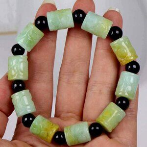 Certified Green Natural A Jade Jadeite Moire 13.6*11 mm Bead Bracelet 手链 93342N5